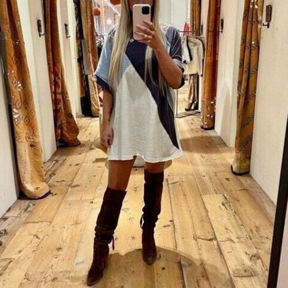 Free People We The Free Colorblock Oversized Pullover Top Cotton L 286197